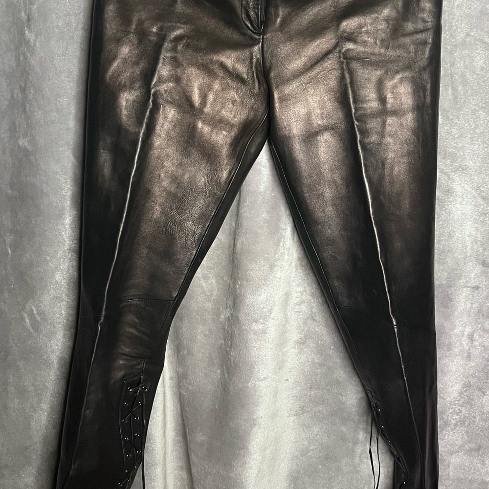 Vakko Black Leather Pants